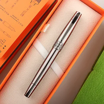 lüks 2043 Metal Paslanmaz Çelik gri Dolma Kalem 0.38 mm/0.6-0.7/Iş ofis için bükülmüş uç mükemmel yazma hediye mürekkep kalem